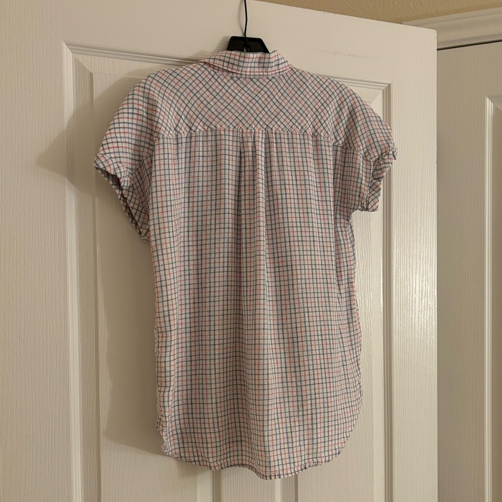 FAHERTY Linen Plaid Red and White Short Sleeved Button Down - Picture 10 of 11